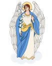 Heavenly messenger - Archangel Gabriel with lily. Vector illustration. Religious concept for Catholic and Orthodox