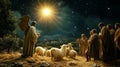 Heavenly messengers proclaim joyful tidings to shepherds in the fields on a tranquil night Royalty Free Stock Photo