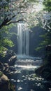 Heavenly Oasis: A Top-Rated Landscape of Waterfalls, Cherry Blos Royalty Free Stock Photo