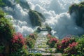 Heavenly Pathway Above Clouds and Flowers Royalty Free Stock Photo