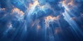 Heavenly scene with rays of light breaking through clouds creating a divine and ethereal atmosphere. Royalty Free Stock Photo
