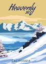 Heavenly Ski Travel Resort Poster Vintage. California USA Winter Landscape Travel Card