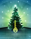 Heavenly space with key to glittering xmas tree