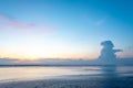 Heavenly Sunset Beach With Cumulus Congestus Cloud in Orange Sunlight Background