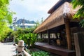 heavenly vacation on phi phi don island in thailand in a hotel with bamboo bungalow among palm trees Royalty Free Stock Photo