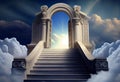 Heavens gate to heaven end of life. Stairway to Heaven. Religious background. Generate Ai.