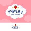 Heavens Logo. Bakery and pastry logo on white cream cloud. Letters and golden nimbus with strawberry.