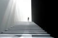 Heavens. Silhouette of a man standing on the stairs leading to the light