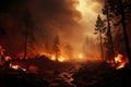 From heavens, a sprawling forest fire manifests, a testament to raw energy and destructive prowess of the elemental fire Royalty Free Stock Photo