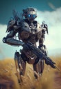Heavily armed combat robot. AI generated