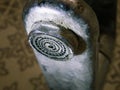 Heavily calcified faucet on a hand basin. Hard water flows from an old tap aerator. Limescale, calcified shower water tap with