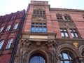 A heavily decorated classical buildings in gdansk, Poland red bricks, sculptures and arches