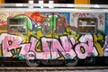 Heavily graffitied train carriage