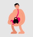 Heaviness in stomach. bloating and nausea. Sick belly. vector illustration