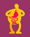 Heaviness in stomach. bloating and nausea. Sick belly. vector illustration