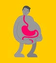 Heaviness in stomach. bloating and nausea. Sick belly. vector illustration