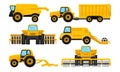 Heavy Agricultural Machinery Collection, Yellow Farm Vehicles for Field Work Vector Illustration Royalty Free Stock Photo