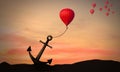 Heavy Anchor Restricted Air Balloon From Flying. Concept of Surreal, Metaphor and Figure of Speech. Business Struggle and