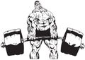 super muscular bodybuilder lifts a heavy weight barbell Royalty Free Stock Photo