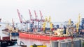 Heavy bulk carriers in marine trade port Royalty Free Stock Photo