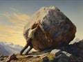 heavy burden, carrying haeavy stone, boulder uphill, Carry load, Royalty Free Stock Photo