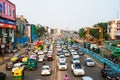 Heavy car traffic in the city center of Delhi, India