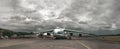 Heavy cargo plane Russian Ruslan on maintenance before departure at the airport in Port Moresby (Papua New Guinea)