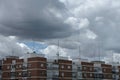 Heavy cloudscape over residential buildings in the district outskirts of Madrid, Spain Royalty Free Stock Photo