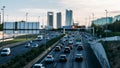 Heavy commuter highway traffic in Madrid, Spain