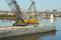Heavy construction crane barge New Bedford harbor