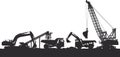 Heavy Construction Cranes and Vehicles Silhouettes Industry Vector Graphic Design Royalty Free Stock Photo
