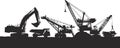 Heavy Construction Equipment with Cranes Silhouettes Mining Vector Graphic Design Royalty Free Stock Photo