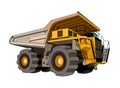 Heavy construction equipment dump mining truck in yellow black. Industrial machinery and equipment. Isolated vector on white