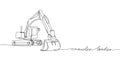 Heavy Construction Equipment, Excavator, backhoe loader, crawler loader one line art. Continuous line drawing of repair