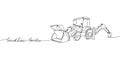 Heavy Construction Equipment, Excavator, backhoe loader, crawler loader one line art. Continuous line drawing of repair