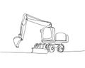 Heavy Construction Equipment, Excavator, backhoe loader, crawler loader one line art. Continuous line drawing of repair Royalty Free Stock Photo