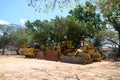 Big cars on road heavy construction machinery photo