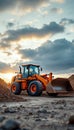 Heavy Construction Loader at Sunset on Worksite Royalty Free Stock Photo