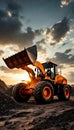 Heavy Construction Loader at Sunset on Worksite Royalty Free Stock Photo