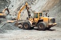 Heavy construction machinery in mine - wheel loader transports gravel in a gravel sorting plant Royalty Free Stock Photo