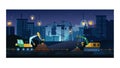 Heavy construction machinery working at night, vector design Generative AI Royalty Free Stock Photo
