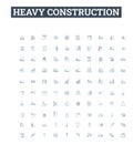 Heavy construction vector line icons set. Heavy, Construction, Excavation, Demolition, Equipment, Machines, Cranes