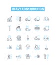 Heavy construction vector line icons set. Heavy, Construction, Excavation, Demolition, Equipment, Machines, Cranes