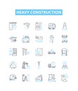Heavy construction vector line icons set. Heavy, Construction, Excavation, Demolition, Equipment, Machines, Cranes