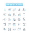 Heavy construction vector line icons set. Heavy, Construction, Excavation, Demolition, Equipment, Machines, Cranes