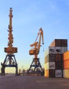 Heavy cranes and containers at the port