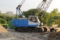 Heavy crawler crane at the construction site for the of road transport interchanges in Moscow