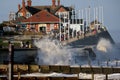 Heavy dangerous sea at Hornsea, Yorkshire. Royalty Free Stock Photo