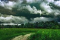 Heavy dark storm clouds over the field Royalty Free Stock Photo