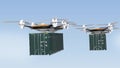 Heavy drones delivering cargo containers in sky